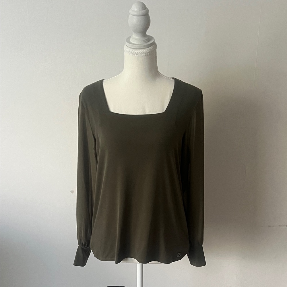 Calvin Klein Collection Olive Square-Neck Long Sleeve Top. Size small.
